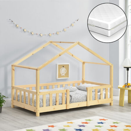 Kinderbett Treviolo 80x160 cm mit Lattenrost und Gitter Holz