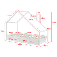 Kinderbett Assling mit 2 Schubkasten und Matratze 90x200cm