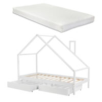 Kinderbett Assling mit 2 Schubkasten und Matratze 90x200cm