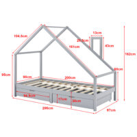 Kinderbett Assling mit 2 Schubkasten und Matratze 90x200cm