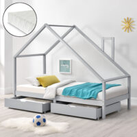 Kinderbett Assling mit 2 Schubkasten und Matratze 90x200cm