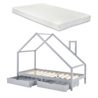 Kinderbett Assling mit 2 Schubkasten und Matratze 90x200cm