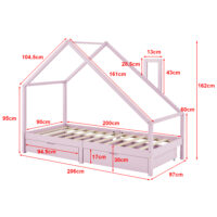 Kinderbett Assling mit 2 Schubkasten und Matratze 90x200cm