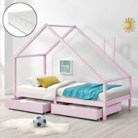 Kinderbett Assling mit 2 Schubkasten und Matratze 90x200cm