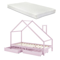 Kinderbett Assling mit 2 Schubkasten und Matratze 90x200cm