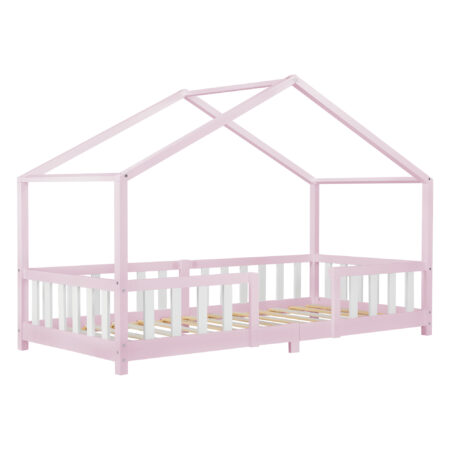 Kinderbett Treviolo 90x200 cm mit Lattenrost + Gitter Holz Rosa