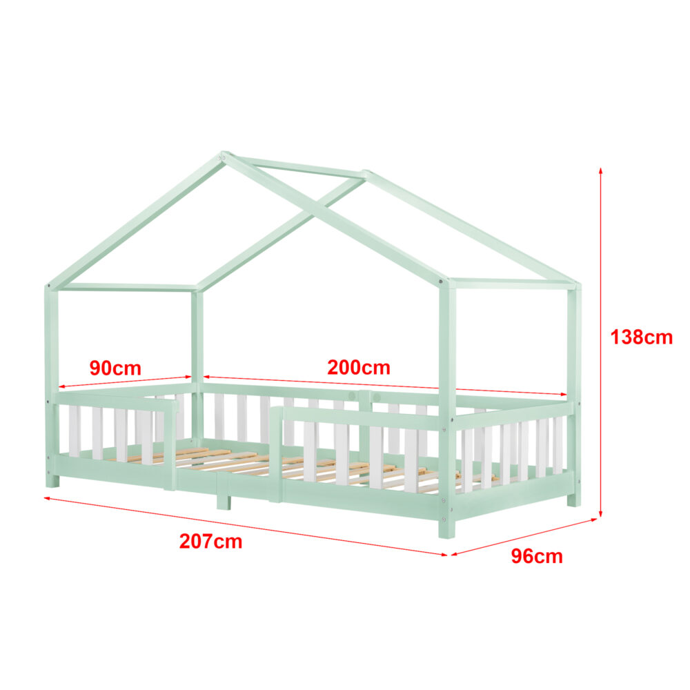 Kinderbett Treviolo 90x200 cm mit Lattenrost + Gitter Holz Mint