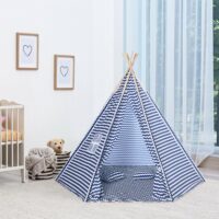 Kinderzelt Tipi Spielzelt blau 170x200cm mit Kissen