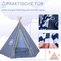 Kinderzelt Tipi Spielzelt blau 170x200cm mit Kissen