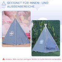 Kinderzelt Tipi Spielzelt blau 170x200cm mit Kissen