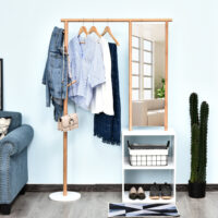 Kleiderständer Garderobenständer Bambus mit Spiegel und Schuhregal