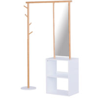 Kleiderständer Garderobenständer Bambus mit Spiegel und Schuhregal