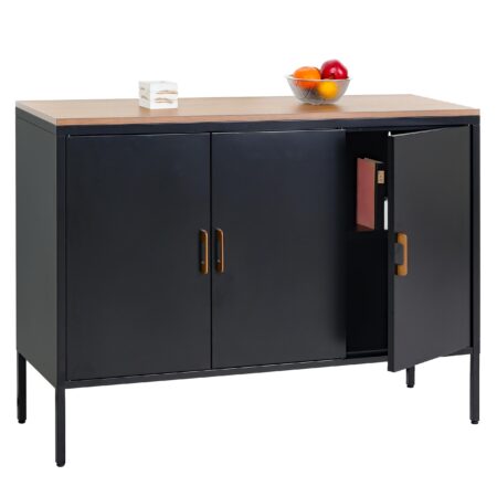 Kommode Sideboard Schrank 3 Türen Metall 90x120x40cm schwarz