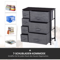 Kommode mit 7 Stoffschubladen Metallrahmen Grau