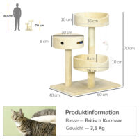 Kratzbaum 70cm Katzenkratzbaum mit Katzenbetten und Spielzeug