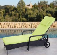 Liegestuhl Carrara Gartenliege Rattan mit Räder mit Kissen