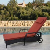 Liegestuhl Carrara Gartenliege Rattan mit Räder mit Kissen