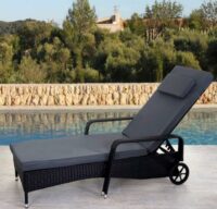 Liegestuhl Carrara Gartenliege Rattan mit Räder mit Kissen