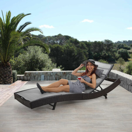 Liegestuhl Rattan Savannah ~ anthrazit Bezug grau