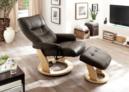 MCA Relaxsessel Montreal, Fernsehsessel Hocker, Echtleder 130kg belastbar ~ creme, honigfarben