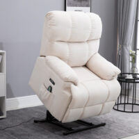 Massagesessel mit Aufstehhilfe elektrisch Stoffbezug Creme
