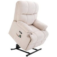 Massagesessel mit Aufstehhilfe elektrisch Stoffbezug Creme
