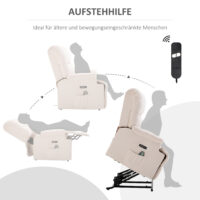 Massagesessel mit Aufstehhilfe elektrisch Stoffbezug Creme