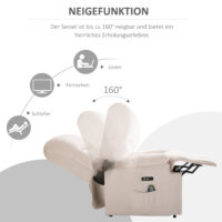 Massagesessel mit Aufstehhilfe elektrisch Stoffbezug Creme