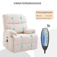Massagesessel mit Aufstehhilfe elektrisch Stoffbezug Creme