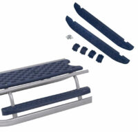 Metall-Schlitten mit Winterfusssack weiss-blau