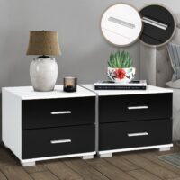 Nachttisch 2er Set 40x40x35cm Schwarz MDF mit 2 Schubladen