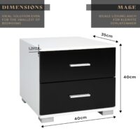 Nachttisch 2er Set 40x40x35cm Schwarz MDF mit 2 Schubladen