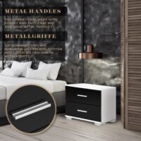 Nachttisch 2er Set 40x40x35cm Schwarz MDF mit 2 Schubladen