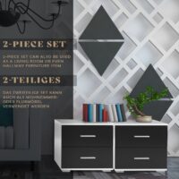 Nachttisch 2er Set 40x40x35cm Schwarz MDF mit 2 Schubladen