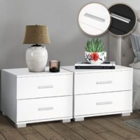 Nachttisch 2er Set 40x40x35cm Weiss MDF Metallgriffe mit 2 Schubladen