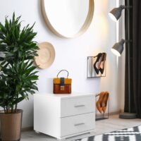 Nachttisch 2er Set 40x40x35cm Weiss MDF Metallgriffe mit 2 Schubladen