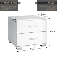 Nachttisch 2er Set 40x40x35cm Weiss MDF Metallgriffe mit 2 Schubladen