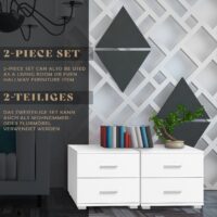 Nachttisch 2er Set 40x40x35cm Weiss MDF Metallgriffe mit 2 Schubladen