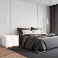 Nachttisch 2er Set 40x40x35cm Weiss MDF Metallgriffe mit 2 Schubladen