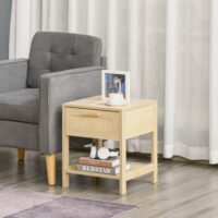 Nachttisch Beistelltisch Rattan-Design 40x40x48cm Natur