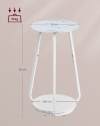 Runder Beistelltisch mit Marmor-Optik und schmalen Stahlbeinen, ideal für ein modernes, minimalistisches Zuhause.
