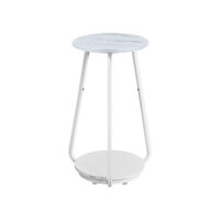 Runder Beistelltisch mit Marmor-Optik und schmalen Stahlbeinen, ideal für ein modernes, minimalistisches Zuhause.