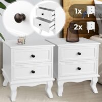 Nachttisch Landhaus 2er Set 50x34x30cm Weiss MDF mit 2 Schubladen