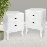 Nachttisch Landhaus 2er Set 50x34x30cm Weiss MDF mit 2 Schubladen