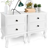 Nachttisch Landhaus 2er Set 50x34x30cm Weiss MDF mit 2 Schubladen