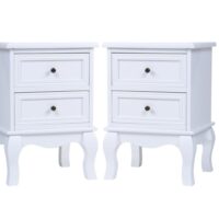 Nachttisch Landhaus 2er Set 50x34x30cm Weiss MDF mit 2 Schubladen
