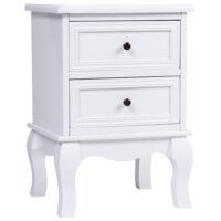 Nachttisch Landhaus 2er Set 50x34x30cm Weiss MDF mit 2 Schubladen