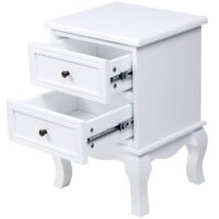 Nachttisch Landhaus 2er Set 50x34x30cm Weiss MDF mit 2 Schubladen