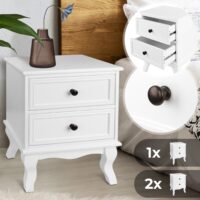 Nachttisch Landhaus mit 2 Schubladen 50x34x30cm Weiss MDF