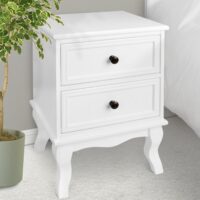 Nachttisch Landhaus mit 2 Schubladen 50x34x30cm Weiss MDF